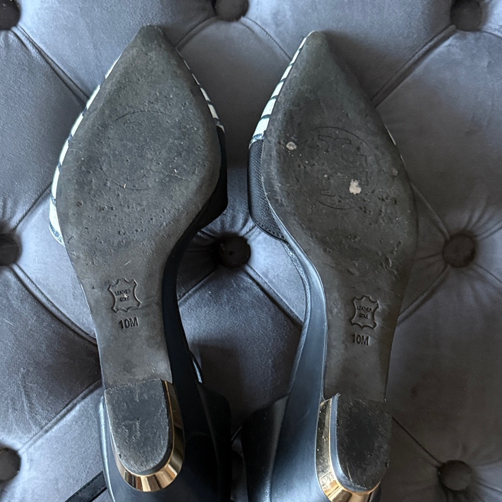 Tory Burch Vintage Striped Blue and White ankle strap Women's Shoes - Picture 4 of 7